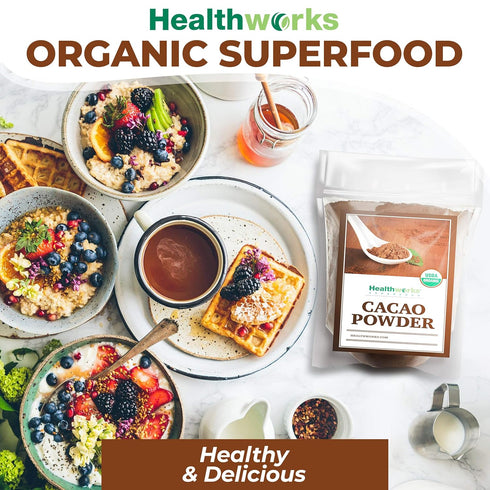 16 Oz 1 Lb Healthworks Superfoods Organic Cacao Powder - / - Cocoa Chocolate Substitute - Rich Chocolate Flavour