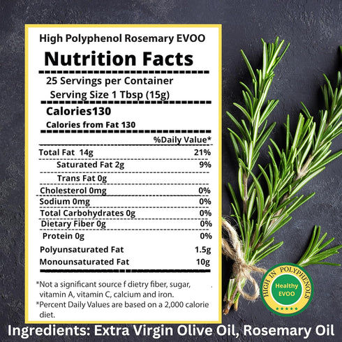 500mg/Kg 12.7 Oz M.G. PAPPAS Rosemary Infused Olive Oil - High Polyphenol Rich Extra Virgin Olive Oil Unfiltered - Over