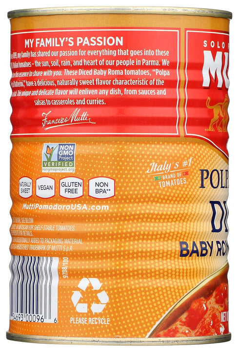 14 (Pack 6) Mutti Diced Baby Roma Tomatoes, Vegan Friendly, Gluten Free & Non-GMO, Ounce