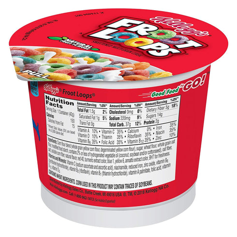 12 Count (Pack 2, 9 oz Kelloggs Froot Loops, Breakfast Cereal in a Cup, Low Fat, Bulk Size, of Trays)