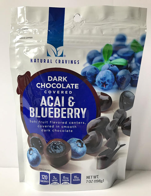 Chocolate Covered Blueberries and Acai Berries - 7oz Package of Delicious Dark
