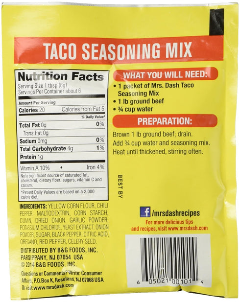 Mrs Dash Salt Free Taco Seasoning Mix - 4 Pack (1.25 oz Packets)