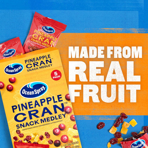 1 Oz 5 Count Ocean Spray Pineapple Cran Snack Medley, Cranberry and Pineapple Dried Fruit Snack, Pouches