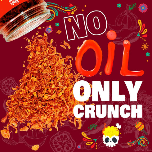 (3 Chili Crisp No-Floating Oil bottles medium hot) spicy chilli crisp crunch. Crispy garlic & onion "no-oil" chili oil