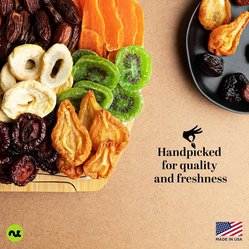 (9 Package NUT CRAVINGS - Dried Fruit Flower Bouquet Arrangement in Wooden Apple-Shaped Gift Basket + Tray Assortment)