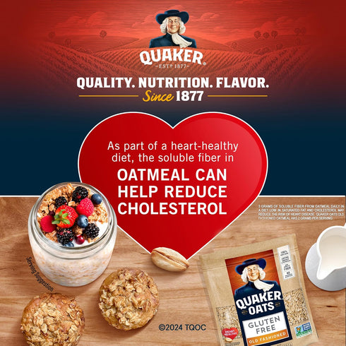 24oz (Pack 4) Quaker Gluten Free Old Fashioned Rolled Oats, Non GMO Project Verified, Resealable Bags