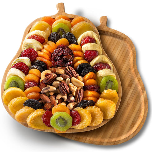 A Gift Inside Festive Dried Fruit and Nuts on Bamboo Pear Shaped