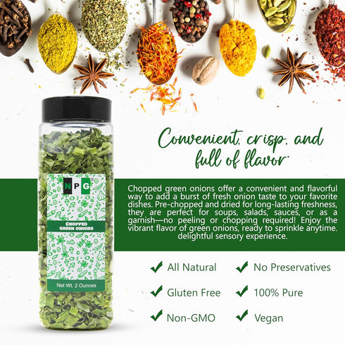 2 Oz (Pack 2), NPG Freeze Dried Chopped Green Onions of All Natural Non-GMO Gluten Free, Dried Scallions, Gourmet