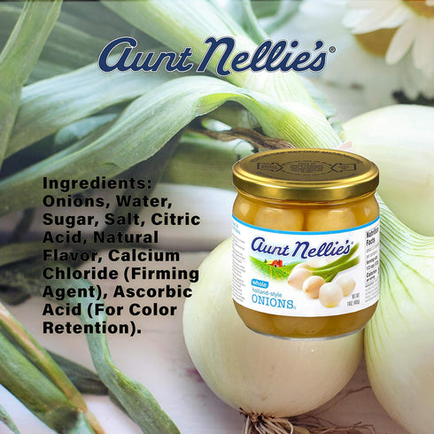 14 oz. (Pack 2) Aunt Nellies Whole Holland-Style Onions | Mildly Sweet-Tart and Delicious | Imported Bite-Sized, Plump