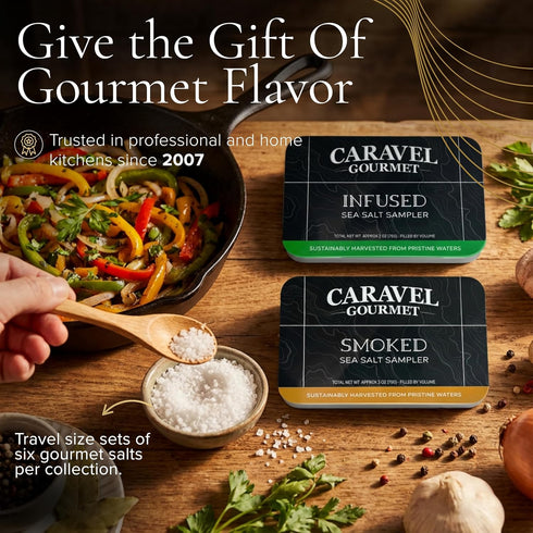 Set 12 Sea Salt Gift - Infused & Smoked Salt Sampler Collections - Flavors with Reusable Tins - Great Gifts