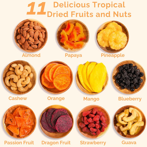 11 20oz Dried Fruit Gift Basket Tropical Flavor Exotic Dried Fruit Basket Gift | Soft Mixed Dried Fruit and Nuts Gift