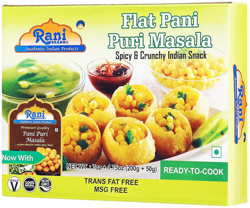 Rani Pani Puri Coins (Uncooked, Microwaveable) 7oz with Pani Puri Masala (14-Spice Blend) 3.5oz, Vegan