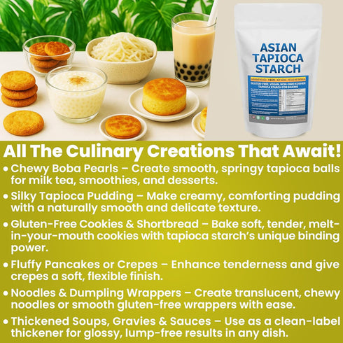 2.5 lb Tapioca Flour for Baking - Tapioca Starch Powder Resealable Poly Bag - Non-GMO, Gluten Free, Vegan, Kosher