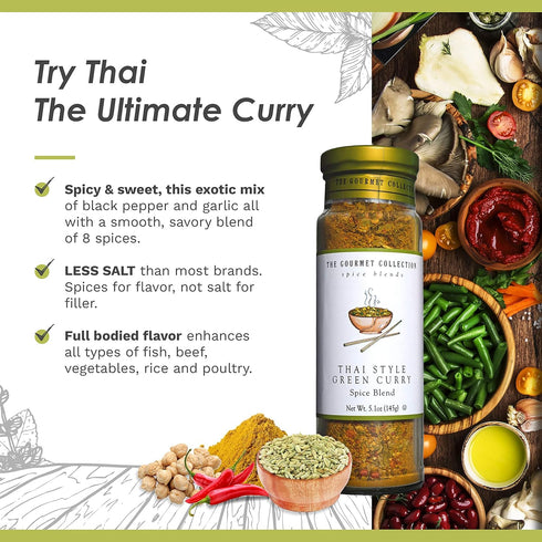 The Gourmet Collection Thai Style Green Curry Spice & Seasoning Blend - Spicy & Sweet for Chicken, Vegetables, Fish