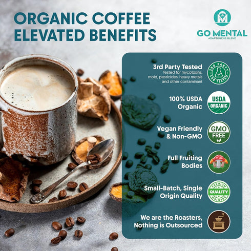 Immune Wellbeing 1 12oz Organic Lion's Mane & Chaga Mushroom Coffee Ground Dark Roast, Full Fruiting Bodies