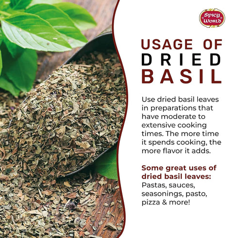 Spicy World 7oz (200g) Dried Basil Leaves - Natural, Non-GMO, Vegan, Ayurveda Herb - by