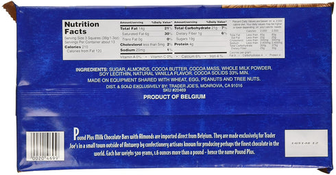Trader Joe's 17.6 oz. Trader Joes Pound Plus Milk Chocolate with Almonds