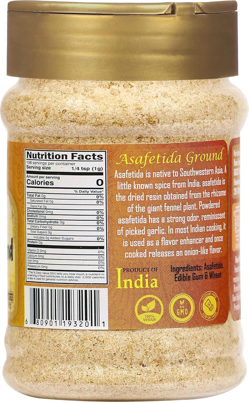 3.75oz (106g) Rani Asafetida (Hing) Ground PET Jar ~ All Natural | Salt Free | Vegan | Non-GMO | Kosher | Asafoetida