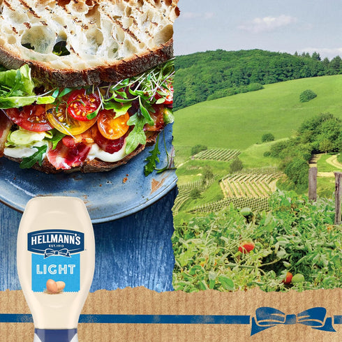 HELLMANN'S 100% 20 oz Light Mayonnaise Light Mayo Squeeze Bottle For a Creamy Condiment for Sandwiches and Simple Meals
