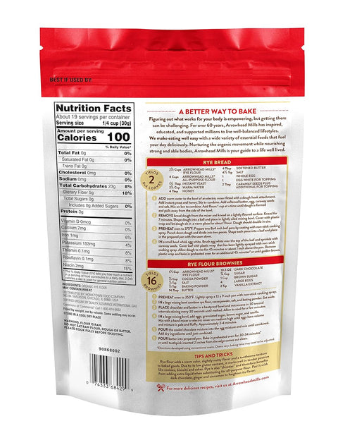 Palatize 20 oz Pack 3 Arrowhead Mills Organic Rye Flour,