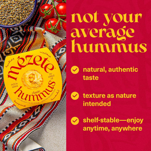 Hummus 100% Backpack 180g (Pack 1) Mezete | Classic Tahini Rich | No Added Oils | No Preservatives | All Natural |