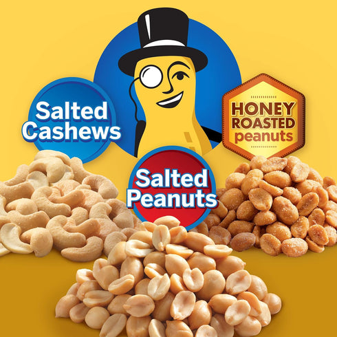 Pack, Packed (36 Count) PLANTERS Variety Salted Cashews, Salted Peanuts & Honey Roasted Peanuts, On-the-Go Nut Snacks
