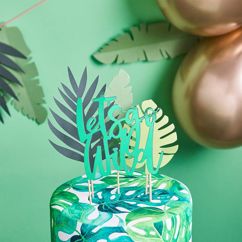 LaVenty Set of 7 Glittery Tropical Leaves Cake Topper for Tropical Wedding Cake Decoration