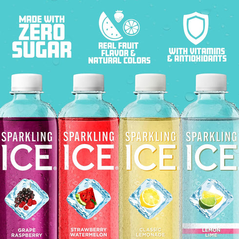 Pack, 17 oz, 12 count Sparkling Ice Blue Variety Zero Sugar Sparkling Water, with Vitamins and Antioxidants, fl