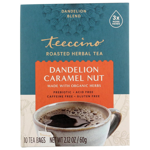 3x 10 (Pack 4) Teeccino Dandelion Caramel Nut Tea - Caffeine Free, Roasted Herbal Tea with Prebiotics, More Herbs than