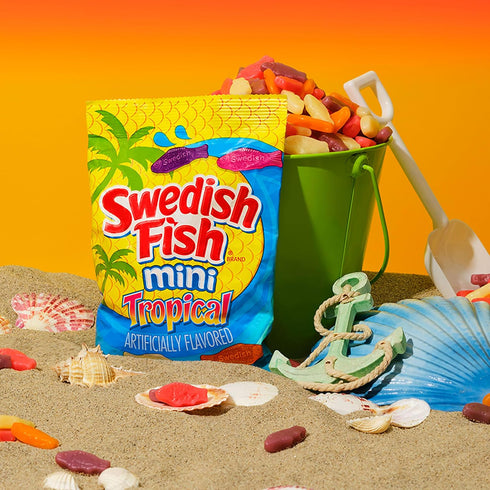 Gummy 12 8 oz SWEDISH FISH Mini Tropical Soft & Chewy Candy, Bulk Candy, - Bags