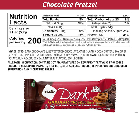 1.76 oz., 12-Count Nugo Dark Chocolate Pretzel Bar with Sea Salt