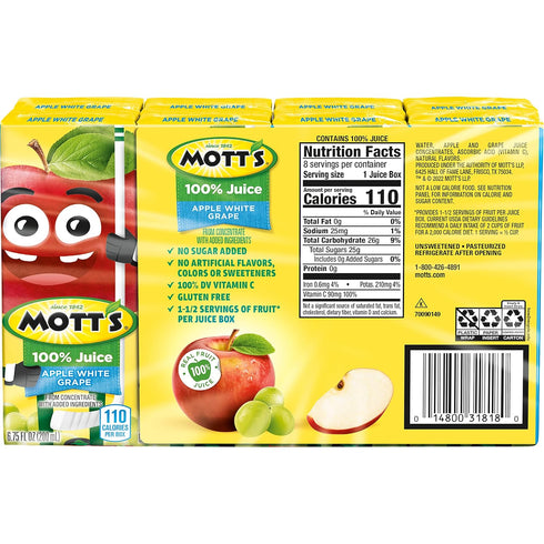 100 6.75 oz (Pack 32) Mott's percent Apple White Grape Juice, fl boxes