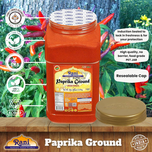 80oz (5lbs) 2.27kg Rani Paprika (Deggi Mirch, Low Heat) Spice Powder, Ground Bulk PET Jar ~ All Natural, Salt-Free |