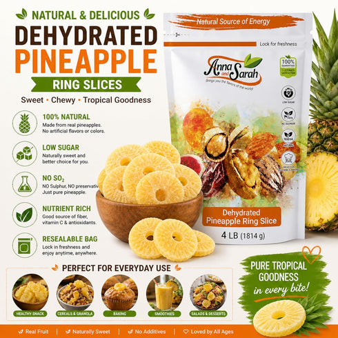 4 Lbs, SO2 64 Oz Dehydrated Pineapple Ring Slice Low Sugar, NO (NO SULPHUR), Natural, Fresh Sweet Dried Tropical