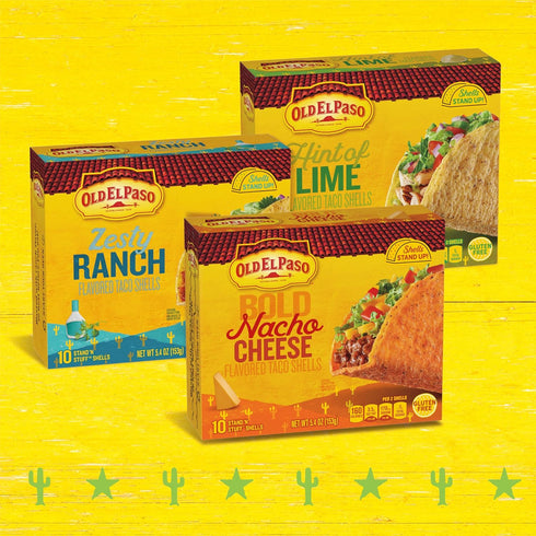 10 5.4 oz (Pack 6) Old El Paso Stand 'N Stuff Taco Shells, Zesty Ranch, Gluten Free Crunchy Corn Taco Shells, Ct