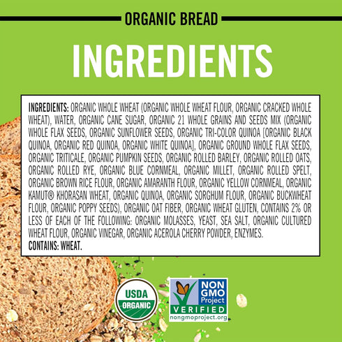 21 20.5 oz Dave's Killer Bread Whole Grains & Seeds Thin-Sliced, Whole Grain Organic Bread, Loaf