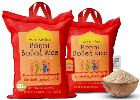 20-Pound 20lbs (9.08kg) Asian Kitchen Ponni Boiled Rice Bag, Short Grain Par Boiled Rice ~ All Natural | Gluten Free |