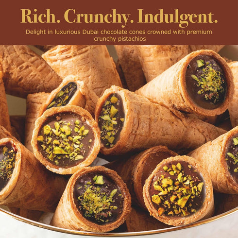 4.7 oz Leonessa Dubai Chocolate Cones with Pistachio Kunafa | Made with Premium Belgian Chocolates | Kunafa Chocolate |