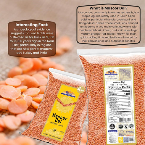 64oz (4lbs) 1.81kg Rani Masoor Dal (Indian Red Lentils) Split Gram, Bulk ~ All Natural | Gluten Friendly | NON-GMO |