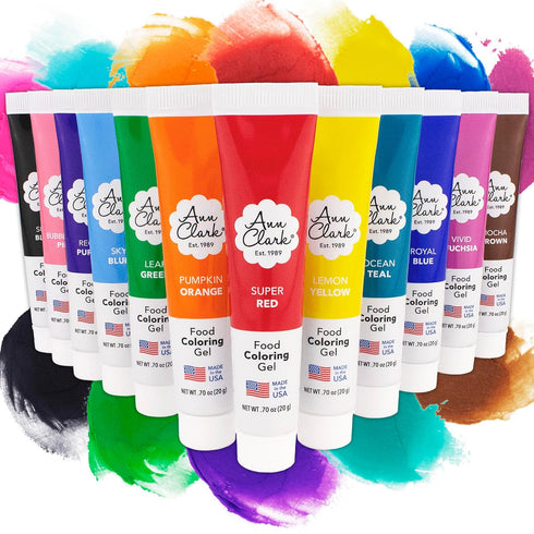 Ann Clark Cookie Cutters Professional-Grade Gel Food Coloring, 12 Colors Made in USA .7 oz