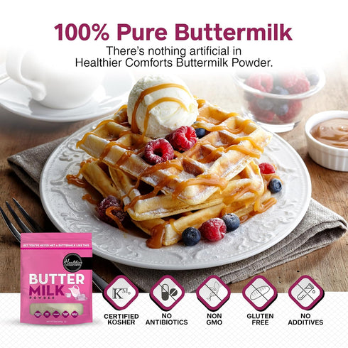 (12oz) Healthier Comforts Premium Cultured Buttermilk Powder | Kosher, Gluten Free, Non-GMO | Pancakes, Biscuits, Salad