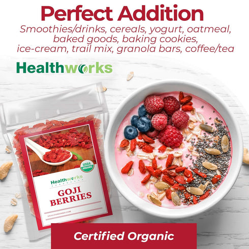 Healthworks Raw Goji Berries - 16 Ounces, Certified Organic, Sun-Dried, Keto, Vegan, Non-GMO Superfood