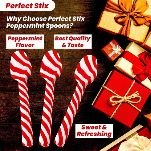 Pack 12 Perfect Stix Christmas Candy Cane Peppermint Spoonz.Edible Stirring Beverage Spoonz. Hot Chocolate Cocoa Tea