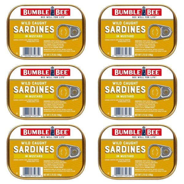 Bumble Bee Sardines in Mustard Sauce, 3.75 oz Tin - Wild Caught,