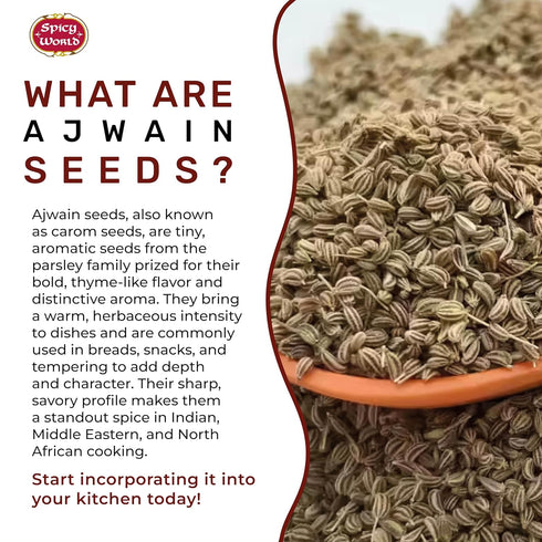 Spicy World 5 LB 100% Ajwain Seeds Bulk Jar - Carom Seeds, Bishops, Natural, Premium Quality - Great for Tea, Breads