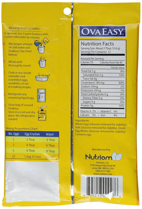 Backpacking Pack 6-5.1 oz. Ova Easy Dehydrated Egg Crystals Powdered Eggs Made From All-Natural Ingredients