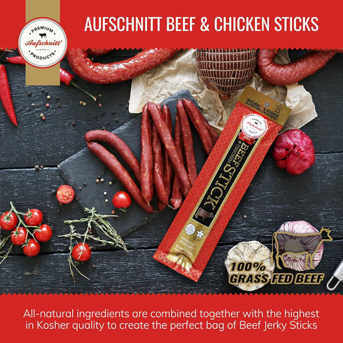 Aufschnitt Grass Fed Beef Jerky Sticks - Low Sodium, Certified Kosher - Made in USA - Keto & Halal Friendly 6 Pack