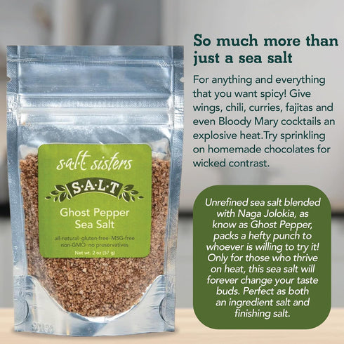 1lb s.a.l.t. sisters Ghost Pepper Sea Salt | All-Natural, Gluten Free, MSG Free, Non-GMO | Easily Dissolvable Naga