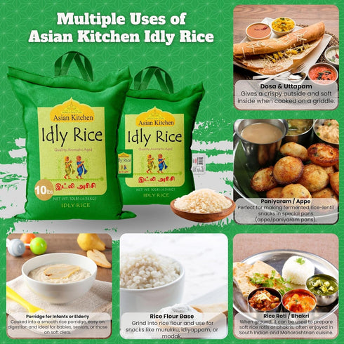 10-Pound 10lbs (4.54kg) Asian Kitchen Idly (Idli) Rice Bag, Short Grain Rice ~ All Natural | Gluten Friendly | Vegan |