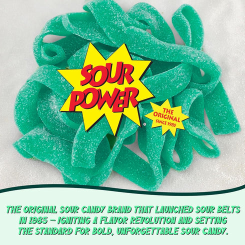 2.5 lb 1985, Sour Power Green Apple Candy Belts, Bulk Tub Resealable, Vegan Sour Candy Since Soft Chewy Sweet Tart